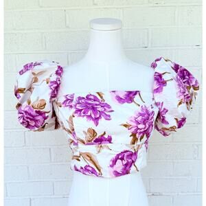 Abercrombie Floral Puff Sleeve Crop Top Medium NWT Cottagecore Summer
